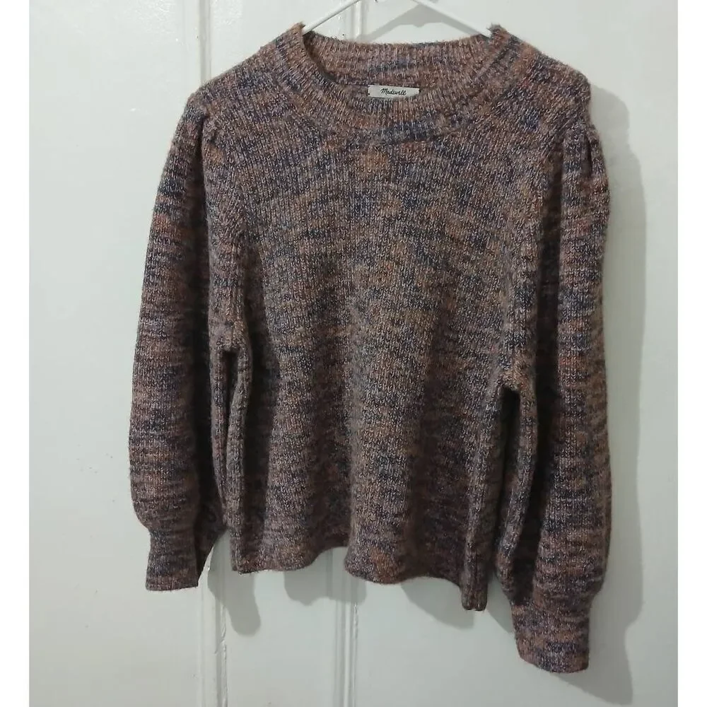 Madewell womens xl puffer Baloon Sleeve boxy wool sweater pik gray heathered